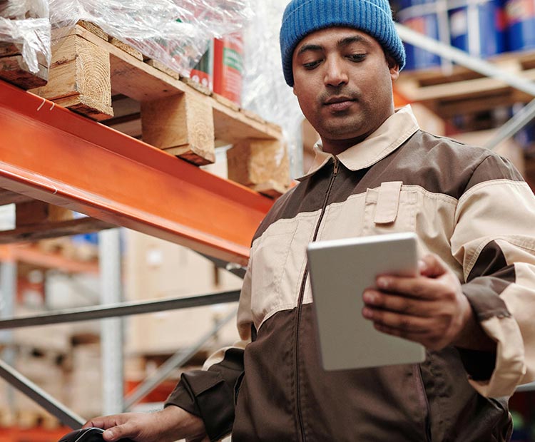 a man in a warehouse