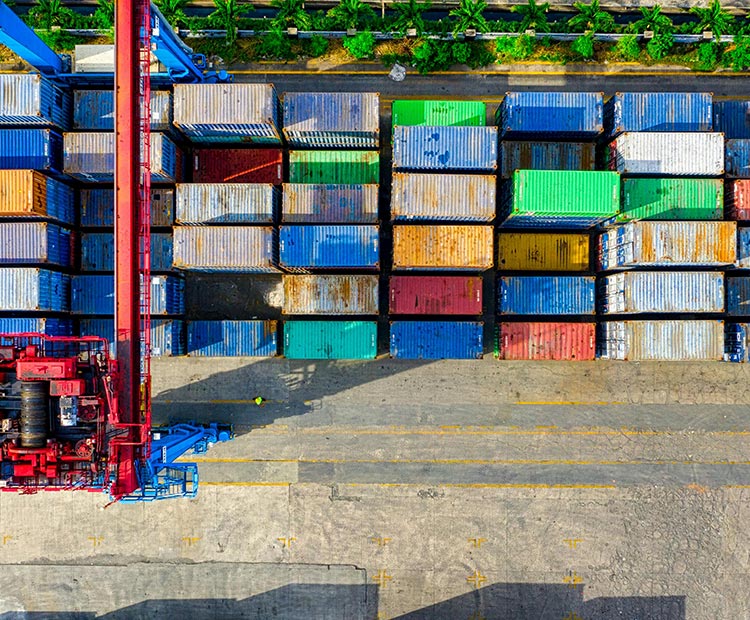 top view of stacked shipping containers